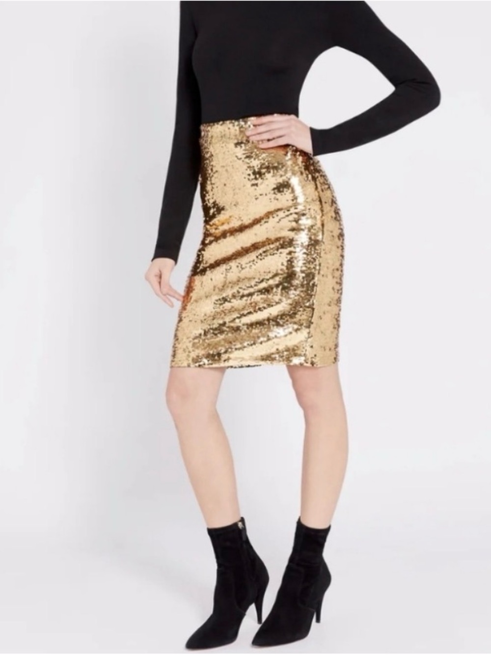 Alice + Olivia Gold Sequin Pencil Skirt